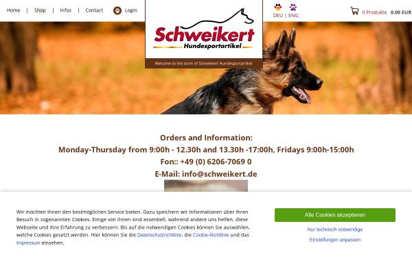 Vorschau von www.schweikert-shop.he-hosting.de, Schweikert Hundesportartikel