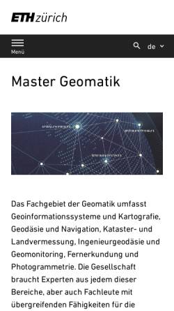 Vorschau der mobilen Webseite www.geomatik.ethz.ch, Studiengang Geomatikingenieurwissenschaften der ETH Zürich
