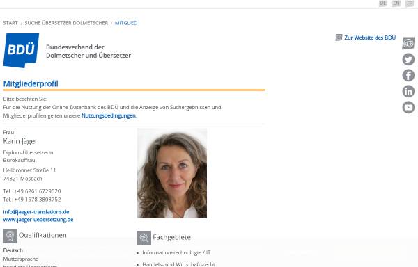 Vorschau von mitglieder.bdue.de, Karin Jäger - Fachübersetzungen