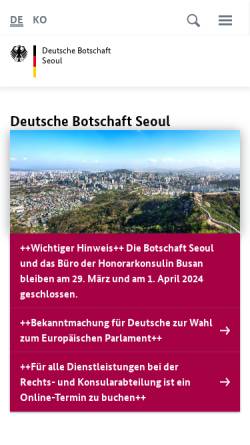 Vorschau der mobilen Webseite seoul.diplo.de, Deutsche Botschaft Seoul