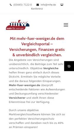 Vorschau der mobilen Webseite www.mfw.de, Marketing,- Finanz und Wirtschaftsdienstvermittlungs GmbH