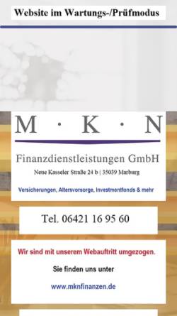 Vorschau der mobilen Webseite www.mkn-finanzen.com, MKN Finanzdienstleistungen, Inh. Peter Nolte