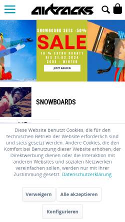 Vorschau der mobilen Webseite www.airtracks.de, Airtracks Snowboards - Snowboard Online Shop