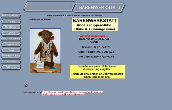 Vorschau von www.baerenundmehr.de, Bärenwerkstatt, Firma Ulrike A. Bühning