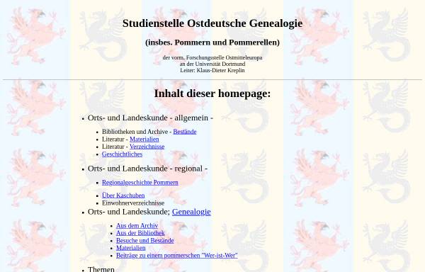 Vorschau von www.studienstelleog.de, Studienstelle Ostdeutsche Genealogie (insbes. Pommern und Pommerellen)