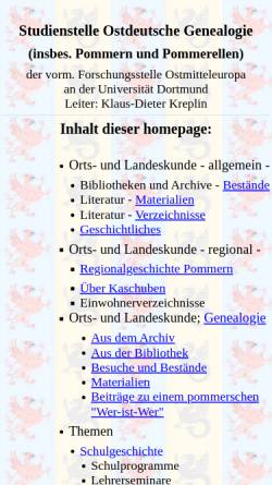 Vorschau der mobilen Webseite www.studienstelleog.de, Studienstelle Ostdeutsche Genealogie (insbes. Pommern und Pommerellen)