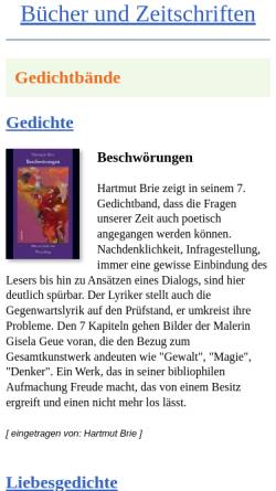 Vorschau der mobilen Webseite www.buecher-zeitschriften.com, Dulzineas Buchvorstellungen