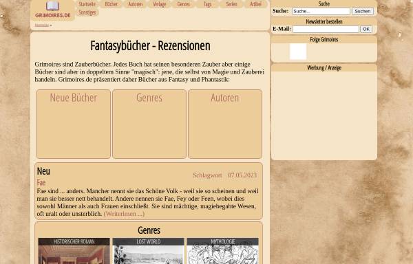Vorschau von www.grimoires.de, Fantasyrezensionen
