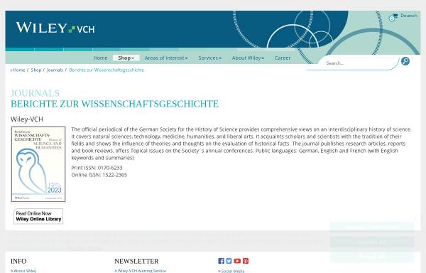 Vorschau von www.wiley-vch.de, Berichte zur Wissenschaftsgeschichte