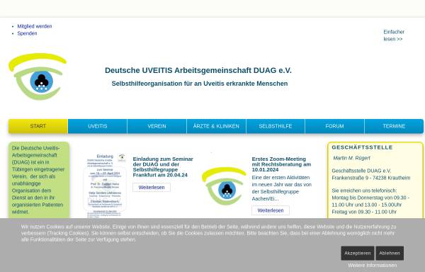 Vorschau von www.duag.org, Deutsche UVEITIS Arbeitsgemeinschaft DUAG e.V.