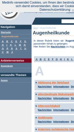Vorschau der mobilen Webseite www.medinfo.de, Medinfo - Schwerpunkt Augenheilkunde
