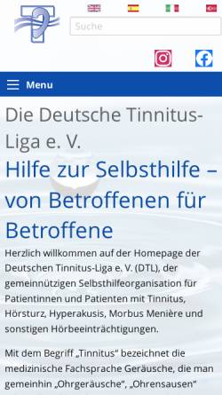 Vorschau der mobilen Webseite www.tinnitus-liga.de, Deutsche Tinnitus Liga e.V.