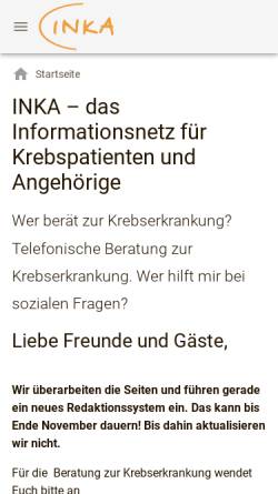Vorschau der mobilen Webseite www.inkanet.de, INKA: Informationsnetz für Krebspatienten und Angehörige