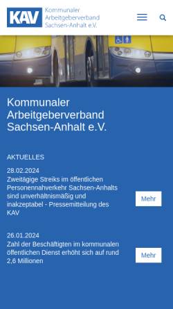 Vorschau der mobilen Webseite www.kav-sachsenanhalt.de, Kommunaler Arbeitgeberverband Sachen-Anhalt e.V. [KAV]