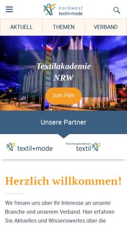 Vorschau der mobilen Webseite www.textil-bekleidung.de, Verband der Nordwestdeutschen Textil- und Bekleidungsindustrie e.V.