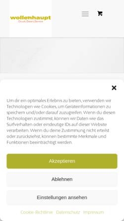 Vorschau der mobilen Webseite www.wollenhaupt.de, Druckerei G. Wollenhaupt GmbH