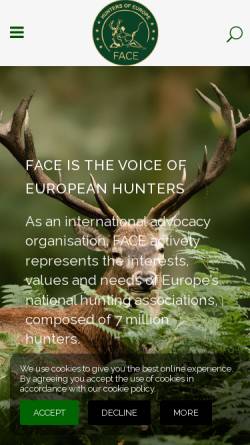 Vorschau der mobilen Webseite www.face.eu, Zusammenschluss der Jagdschutzverbände in der Europäischen Union