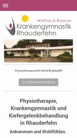Vorschau der mobilen Webseite www.krankengymnastik-rhauderfehn.de, Praxis für Physiotherapie Waltraud Blaauw
