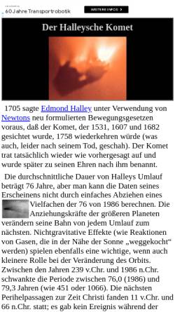Vorschau der mobilen Webseite www.neunplaneten.de, Komet Halley