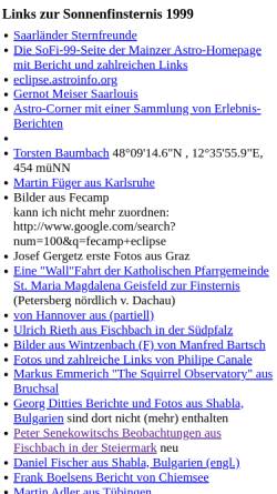 Vorschau der mobilen Webseite www.woewe.de, Links zur Sonnenfinsternis 1999