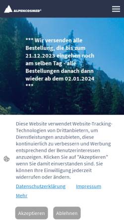 Vorschau der mobilen Webseite www.alpencosmed.com, Azett GmbH & Co. KG