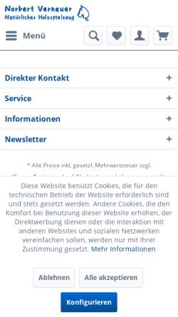 Vorschau der mobilen Webseite www.verneuer-shop.de, Norbert Verneuer, Natürl. Holzspielzeug