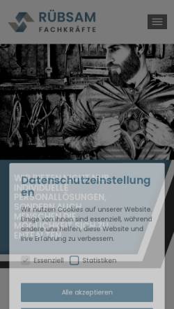 Vorschau der mobilen Webseite www.ruebsam-fachkraefte.de, Dipl.-Ing. Erhard Rübsam Gesellschaft für Arbeitnehmerüberlassung mbH