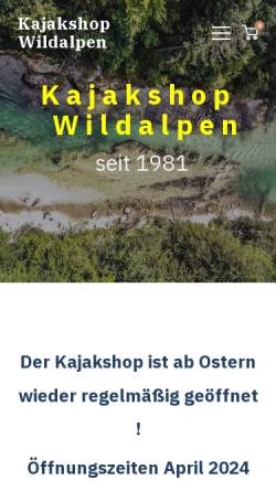 Vorschau der mobilen Webseite www.kajakshop.at, Kajakshop Wildalpen, Christian Ehgartner