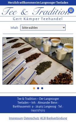 Vorschau der mobilen Webseite www.tee-tradition.de, Langeooger Teeladen, Gert Kämper