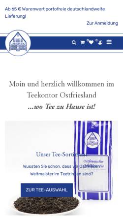 Vorschau der mobilen Webseite www.tob-tee.de, Teekontor Ostfriesland, Markus Backenköhler e. K.