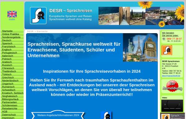 Vorschau von www.sprachreisen-desr.de, DESR Dienst für Europäische Sprachen und Reisen, Sprachreisen