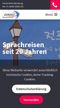 Vorschau der mobilen Webseite www.direkt-sprachreisen.de, DIREKT Sprachreisen OHG