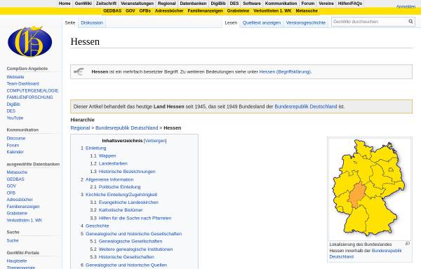 Vorschau von wiki-de.genealogy.net, Hessen bei Genealogy.net