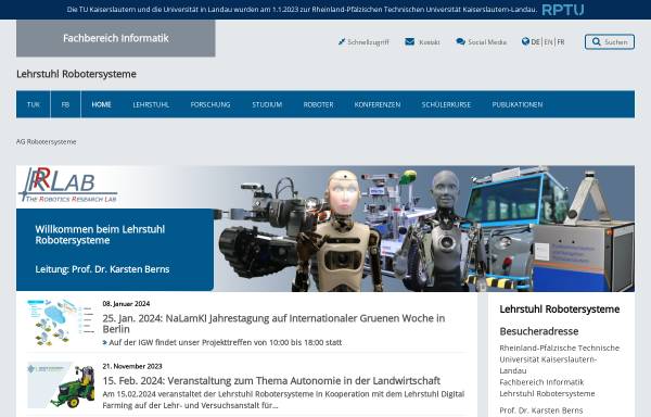 Vorschau von agrosy.informatik.uni-kl.de, Arbeitsgruppe Robotersysteme an der Technischen Universität Kaiserslautern