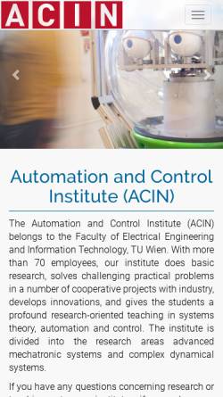 Vorschau der mobilen Webseite www.acin.tuwien.ac.at, Institut für Automatisierungs- und Regelungstechnik (ACIN), TU Wien