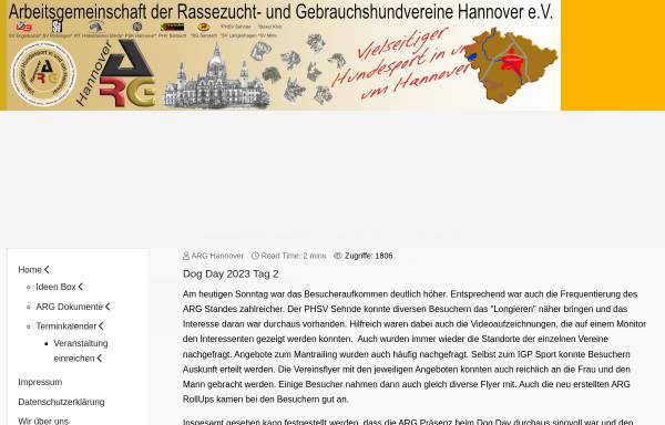 Vorschau von www.arg-hannover.de, Arbeitsgemeinschaft der hannoverschen Rassezucht- und Gebrauchshundvereine e. V