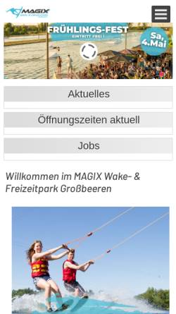 Vorschau der mobilen Webseite www.wakeboarding-berlin.de, Wasserskilift Großbeeren GmbH