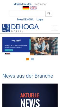 Vorschau der mobilen Webseite www.dehoga-berlin.de, Hotel- und Gaststättenverband Berlin und Umgebung e.V.