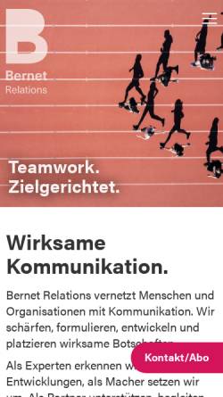 Vorschau der mobilen Webseite bernet.ch, Bernet PR AG für Kommunikation