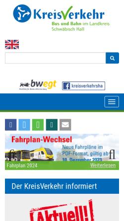 Vorschau der mobilen Webseite www.vsh-sha.de, KreisVerkehr Schwäbisch Hall GmbH