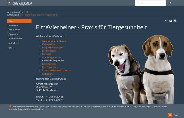 Vorschau von www.fittevierbeiner.de, Fitte Vierbeiner - Praxis für Tierphysiotherapie, -akupunktur und -homöopathie