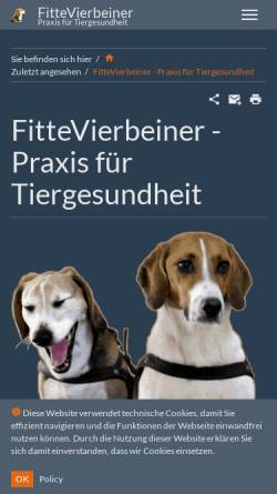 Vorschau der mobilen Webseite www.fittevierbeiner.de, Fitte Vierbeiner - Praxis für Tierphysiotherapie, -akupunktur und -homöopathie