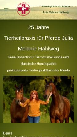 Vorschau der mobilen Webseite www.tierheilpraxis-fuer-pferde.de, Tierheilpraxis für Pferde - Julia Melanie Hahlweg