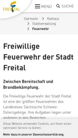 Vorschau der mobilen Webseite www.feuerwehr-freital.de, Freiwillige Feuerwehr Freital (Sachsen)