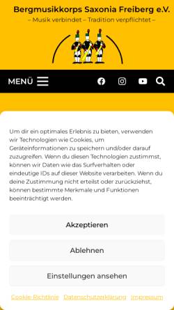 Vorschau der mobilen Webseite www.bergmusikkorps-freiberg.de, Bergmusikkorps Saxonia Freiberg e.V.