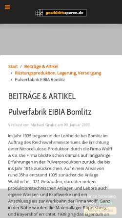 Vorschau der mobilen Webseite www.geschichtsspuren.de, Pulverfabrik EIBIA Bomlitz - lostplaces.de