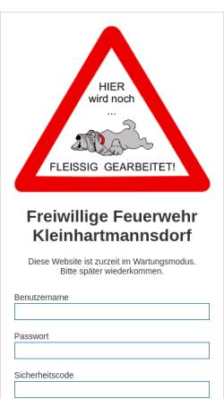 Vorschau der mobilen Webseite www.ffw-kleinhartmannsdorf.de, Freiwillige Feuerwehr Kleinhartmannsdorf