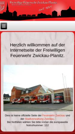 Vorschau der mobilen Webseite www.feuerwehr-planitz.de, Freiwillige Feuerwehr Zwickau - Planitz