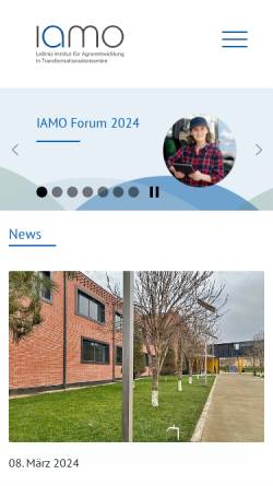Vorschau der mobilen Webseite www.iamo.de, Institut für Agrarentwicklung in Mittel-und Osteuropa (IAMO)
