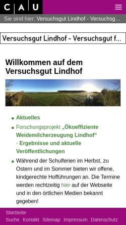 Vorschau der mobilen Webseite www.lindhof.uni-kiel.de, Versuchsgut Lindhof